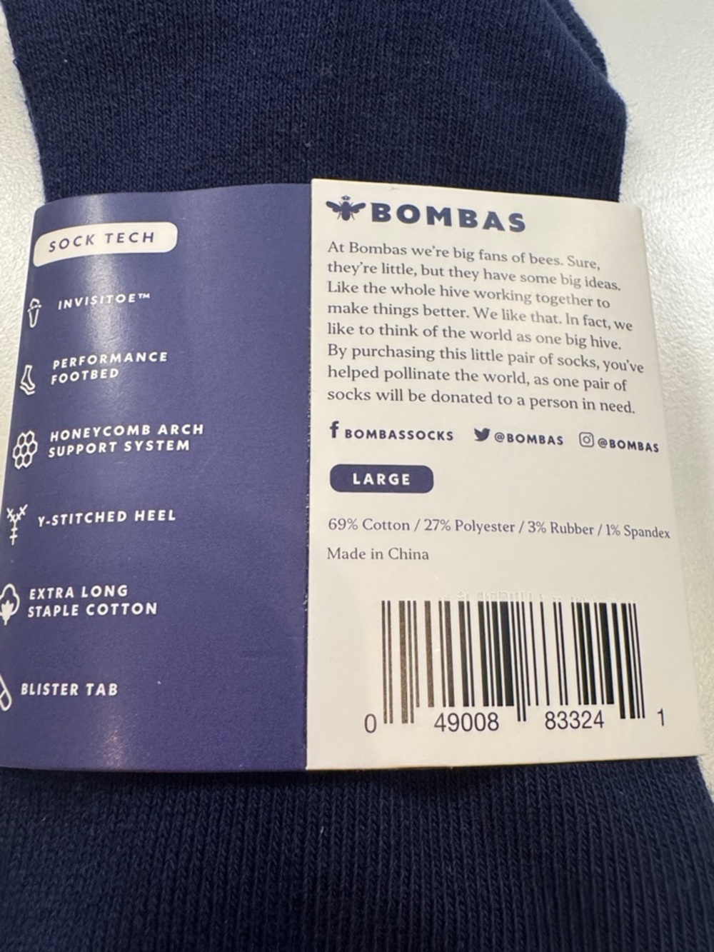 Bombas NWT Unisex 3 Pairs Ankle Socks CLR: Navy Blue SZ:Large - Picture 3 of 6